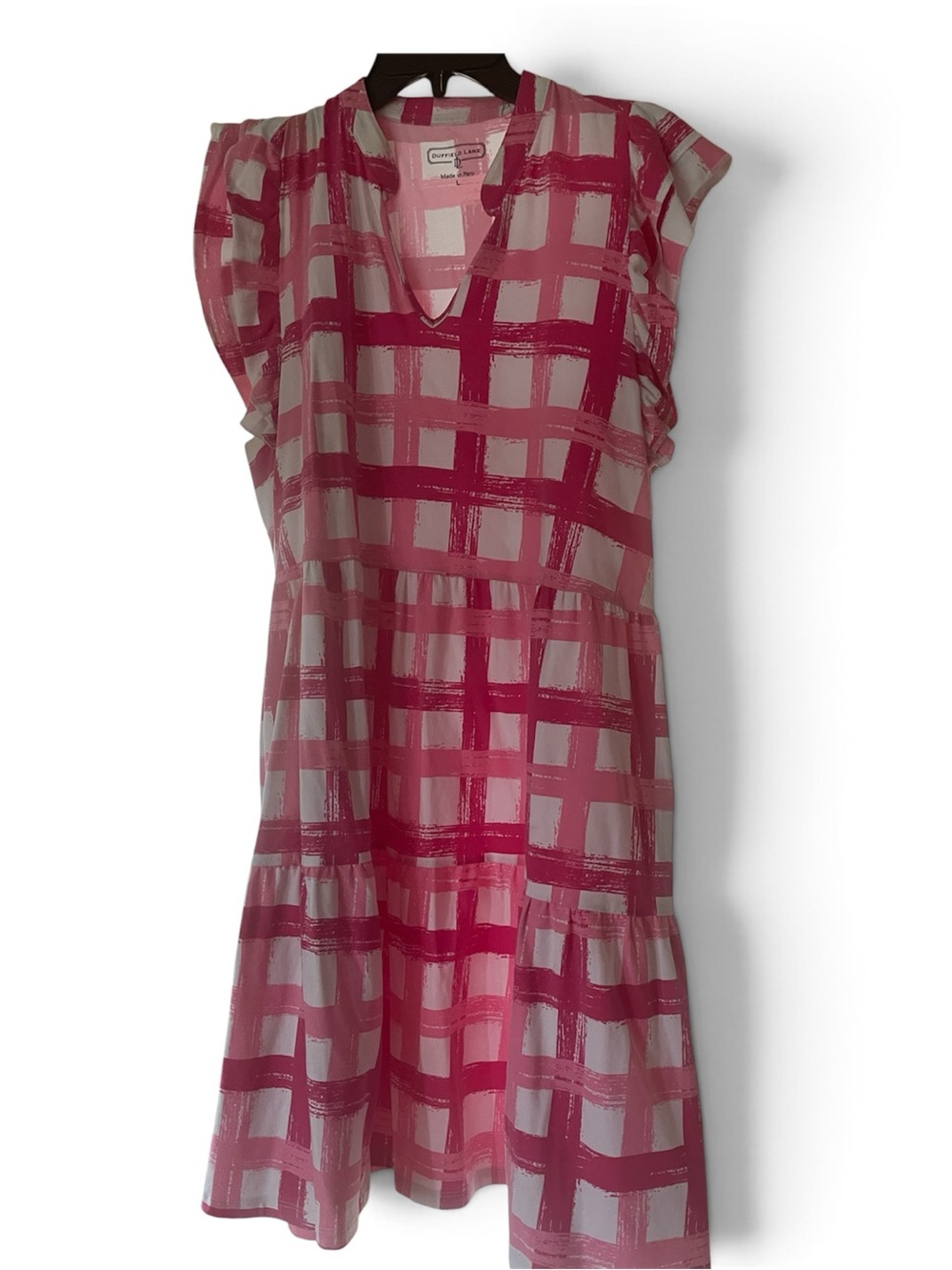 Pretty in Pink & White Plaid above the knee Dress by Duffield Lane size Lrg